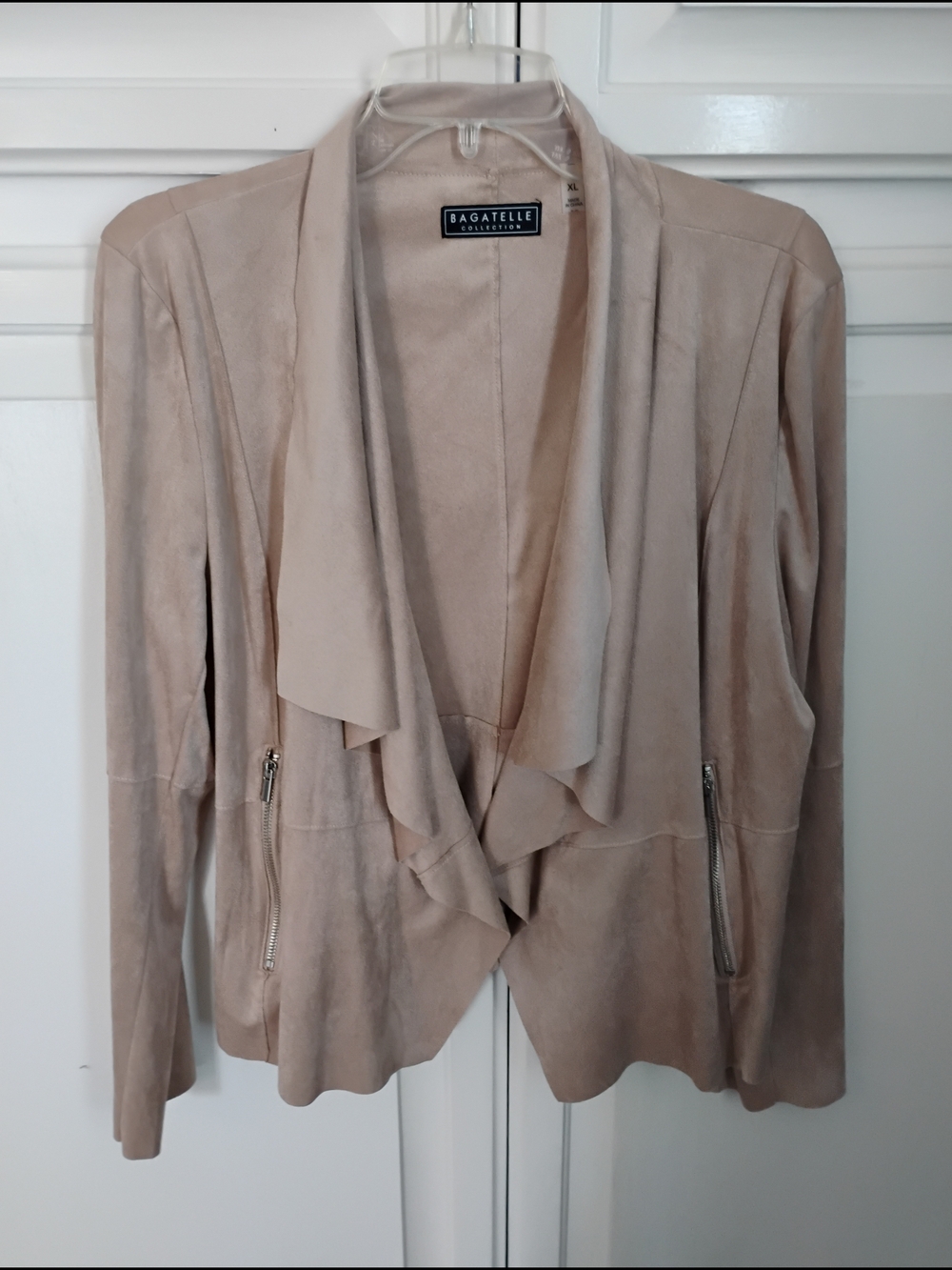 bagatelle Light Taupe Draped Open-Front Suede Jacket
